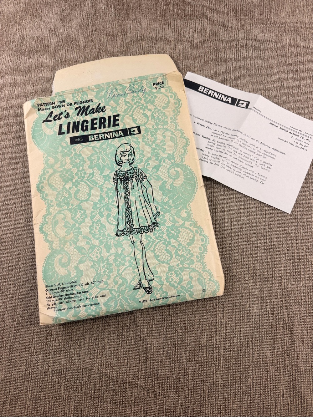 Vintage 1970 Bernina Lingerie Sewing Pattern #360 Nightgown Peignoir Set
